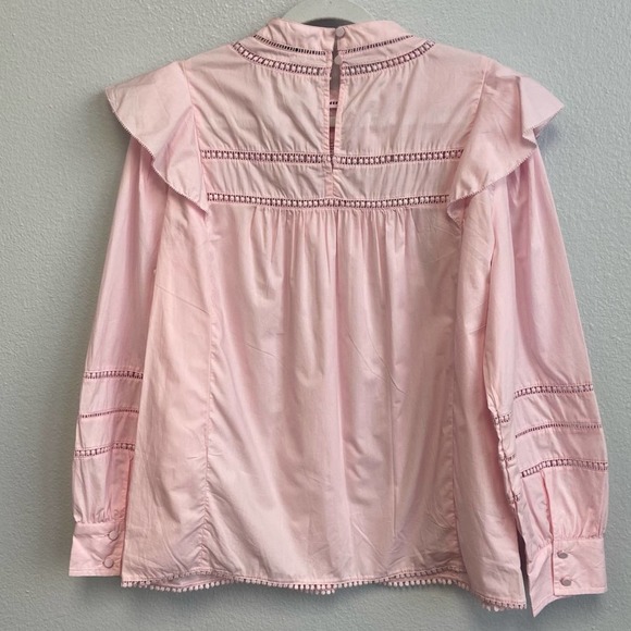 New J. Crew Crocheted Lace Flutter Sleeve Mock Neck Pink Top Medium - Picture 9 of 16